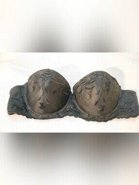 Pre-loved Strapless Padded Lace Embroidered Bandeau Bra - Black